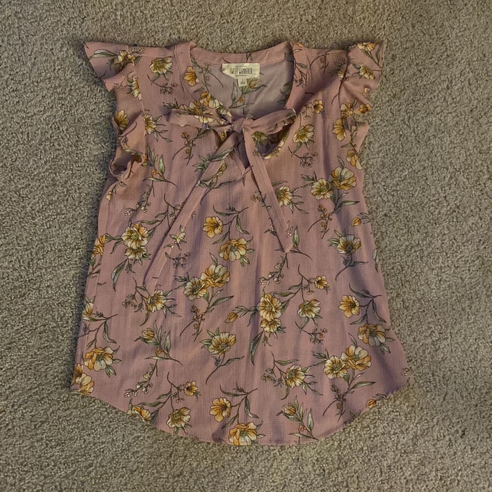 Pink Floral top with tie at neck, size small